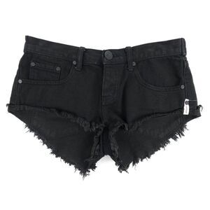 ONE TEASPOON No 2s Low Waist Jean Short Raw Curved Hem Black Denim Boho Grunge